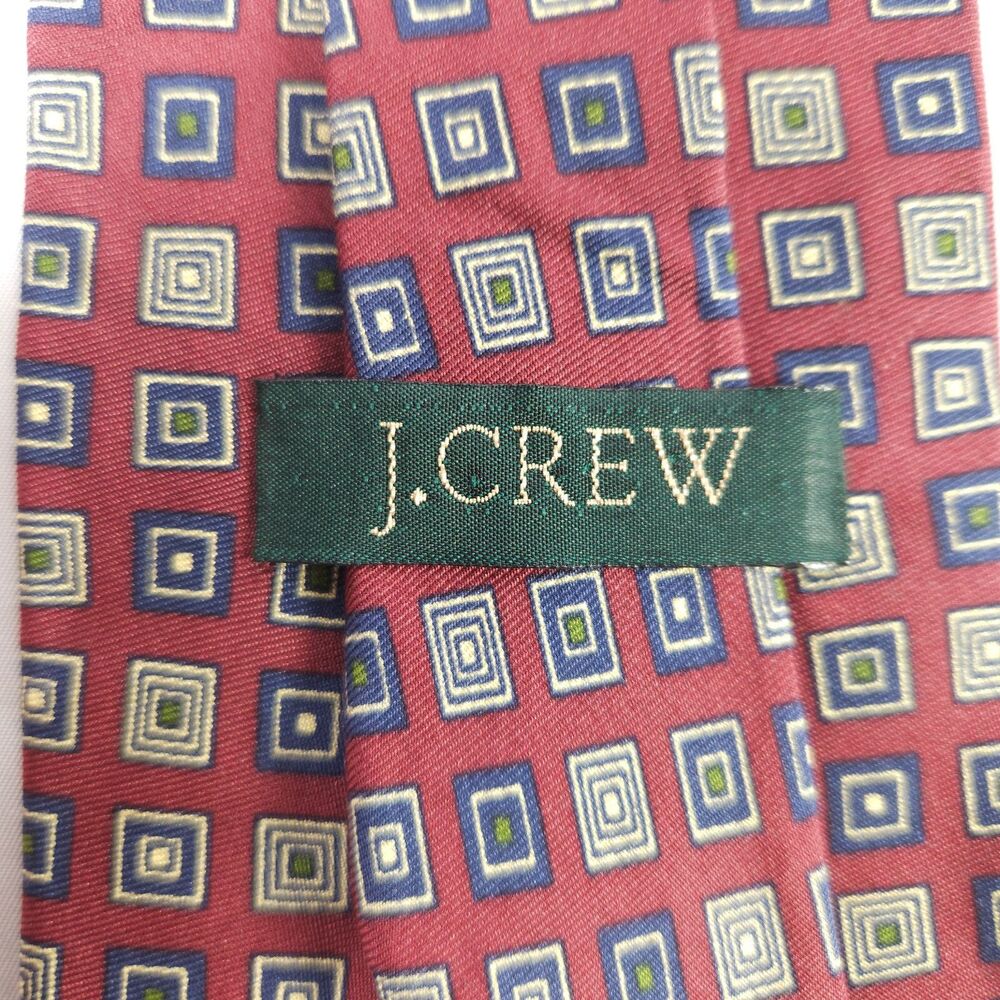 J Crew Burgundy Red Geometric Mens Silk Tie 60" x‎ 3.75" Made In USA